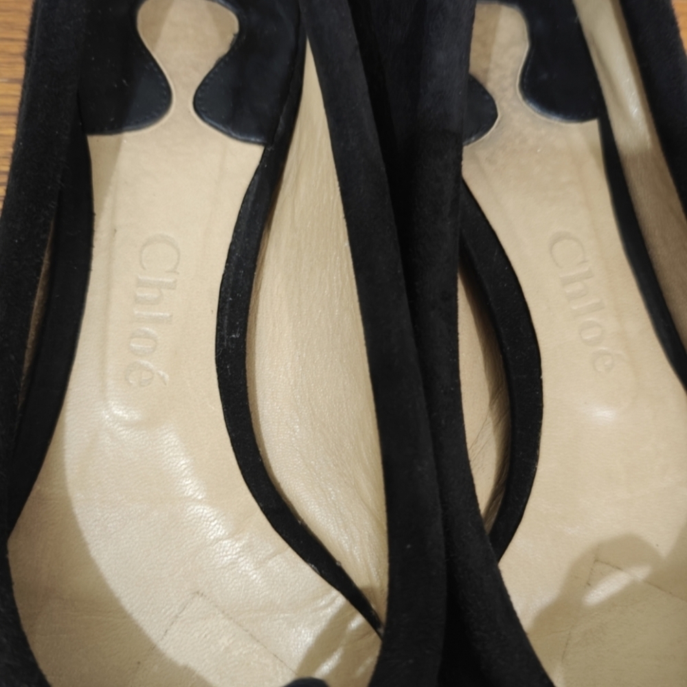 Vintage Chloé Phoebe Philo Black Suede Ballet Flats 37.5 Classic Danity Luxury - Picture 9 of 13